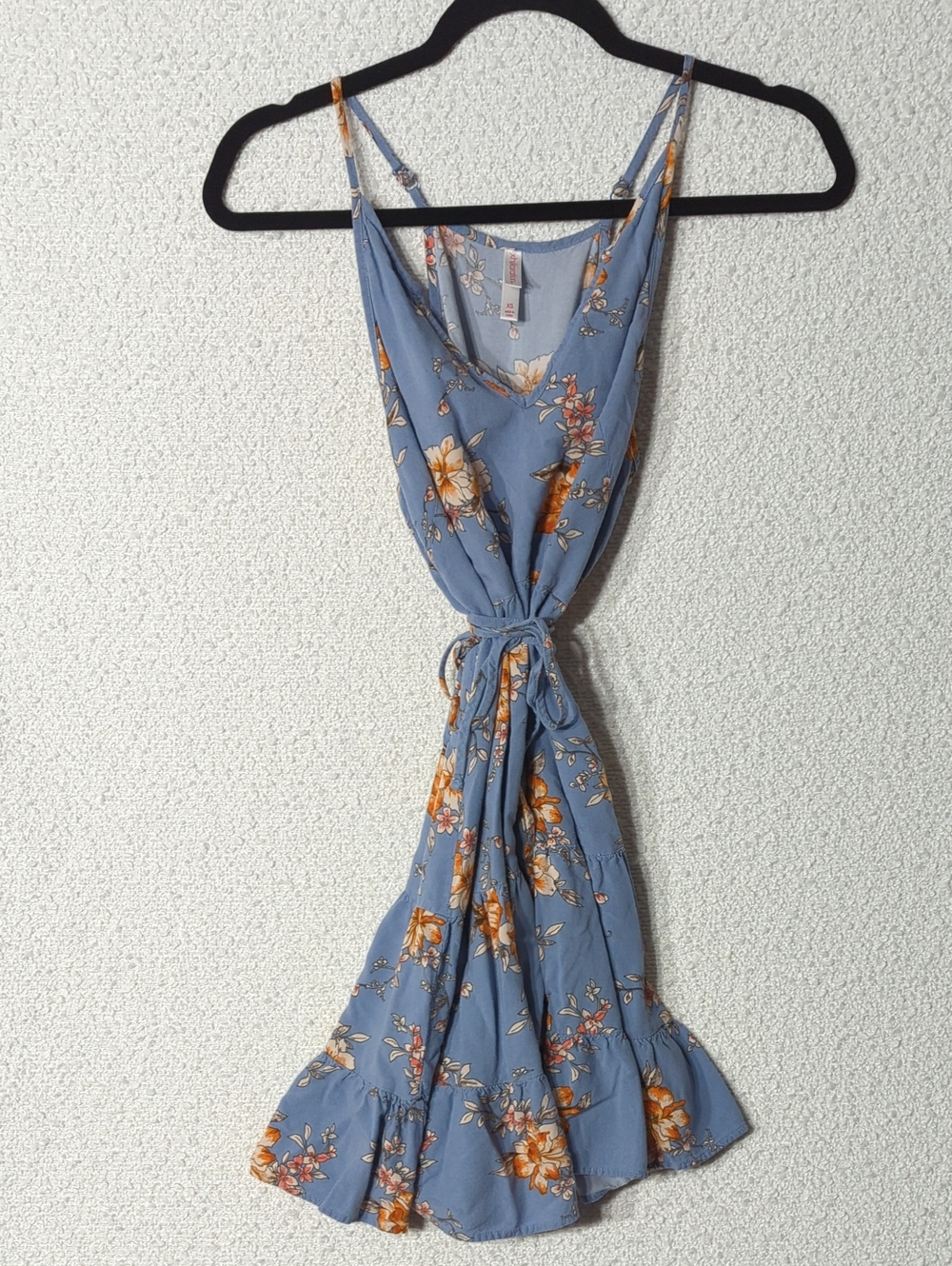 Xhilaration Blue Floral Tie-Waist Spaghetti Strap Sundress
